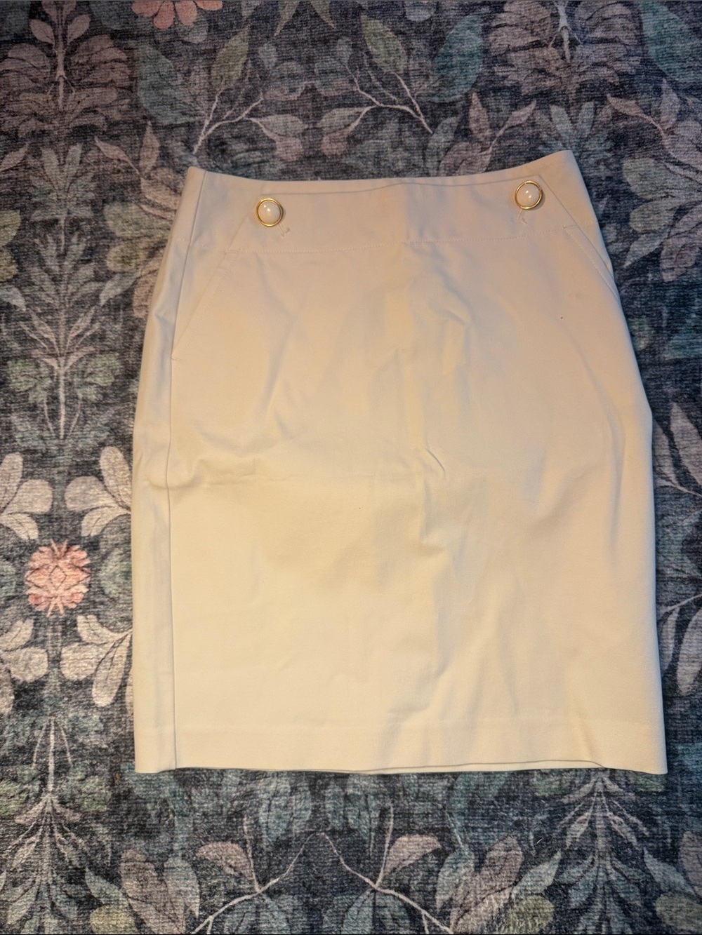 Banana Republic Cream Pencil Skirt with Gold-Tone Buttons